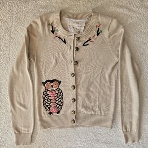 Knitted Dove Beige Owl Beaded Cardigan Womens M